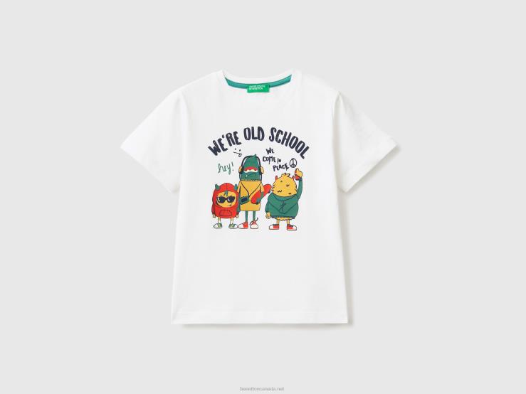 T-Shirt With Animal Print B4BF2118 Benetton Kids White