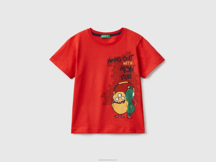 T-Shirt With Animal Print B4BF2215 Benetton Kids Red