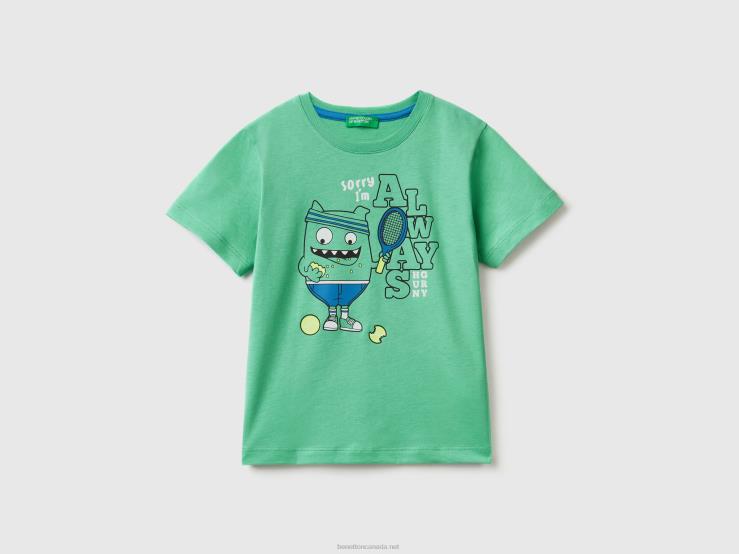 T-Shirt With Animal Print B4BF5023 Benetton Kids Green
