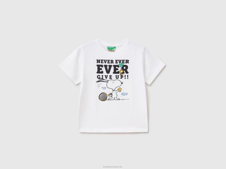 T-Shirt With Peanuts Print B4BF2138 Benetton Kids White