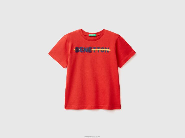 T-Shirt With Print And Embroidery B4BF2186 Benetton Kids Red
