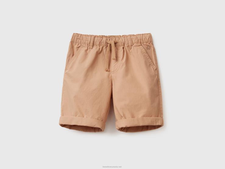 100% Cotton Shorts With Drawstring B4BF2351 Benetton Kids Camel