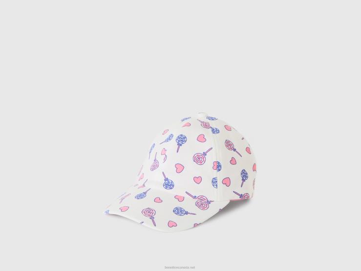 Patterned Cap In 100% Cotton B4BF3056 Benetton Kids White