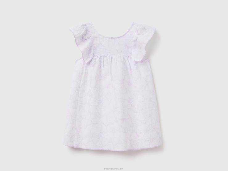 Patterned Dress In Linen Blend B4BF2941 Benetton Kids White