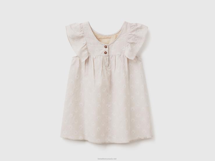 Patterned Dress In Linen Blend B4BF5651 Benetton Kids Beige