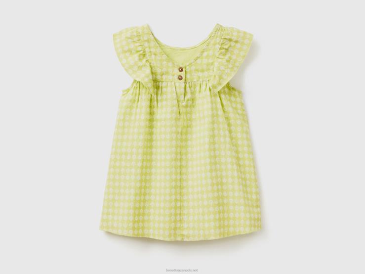 Patterned Dress In Linen Blend B4BF5656 Benetton Kids Lime