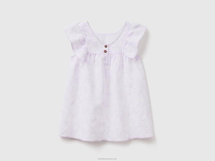 Patterned Dress In Linen Blend B4BF5657 Benetton Kids White