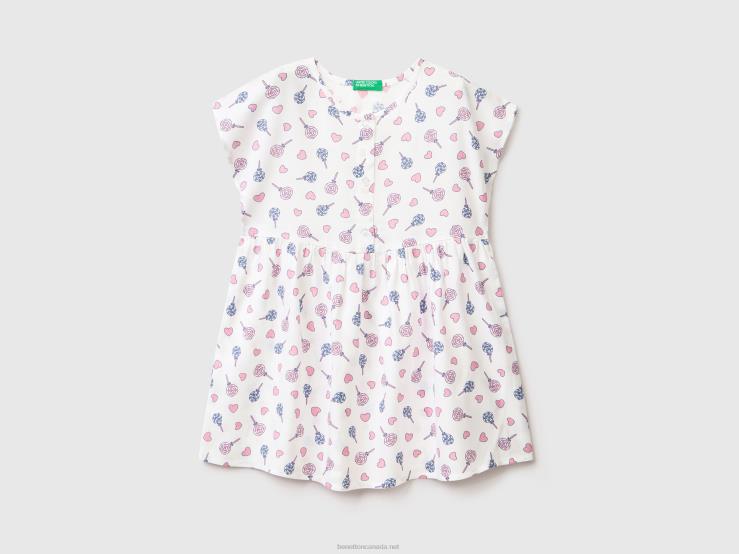 Patterned Dress In Sustainable Viscose B4BF2943 Benetton Kids White