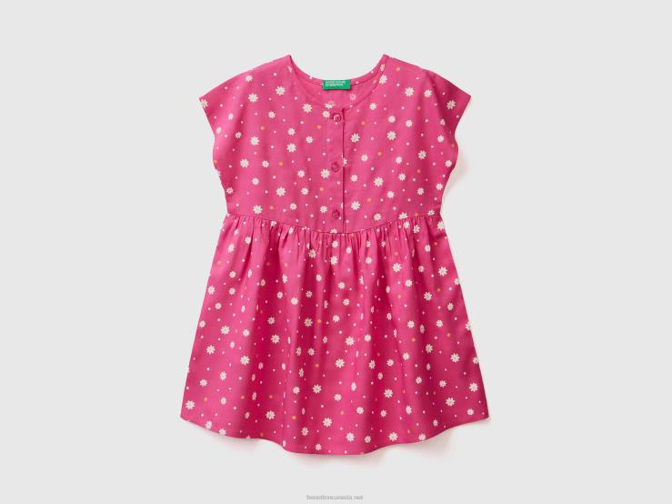 Patterned Dress In Sustainable Viscose B4BF5647 Benetton Kids Fuchsia