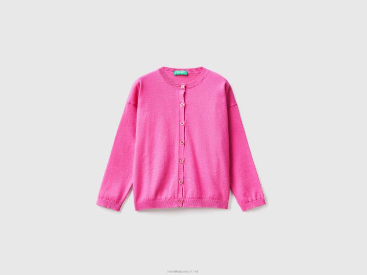Cardigan With Glittery Buttons B4BF6107 Benetton Kids Fuchsia