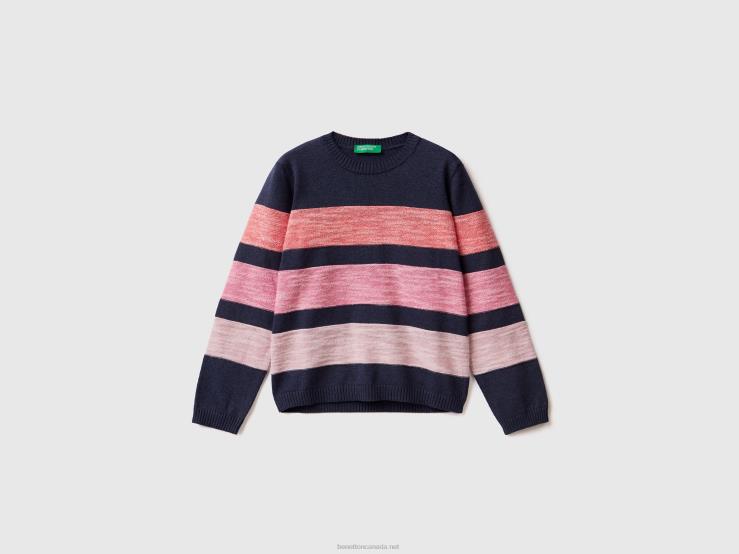 Striped Sweater In Cotton Blend B4BF3449 Benetton Kids Blue