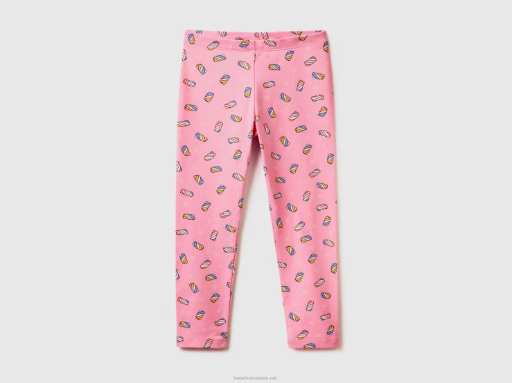 Patterned Stretch Cotton Leggings B4BF2973 Benetton Kids Pink