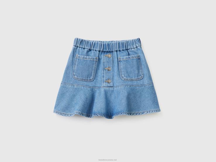 Denim Miniskirt With Frill B4BF3051 Benetton Kids Blue