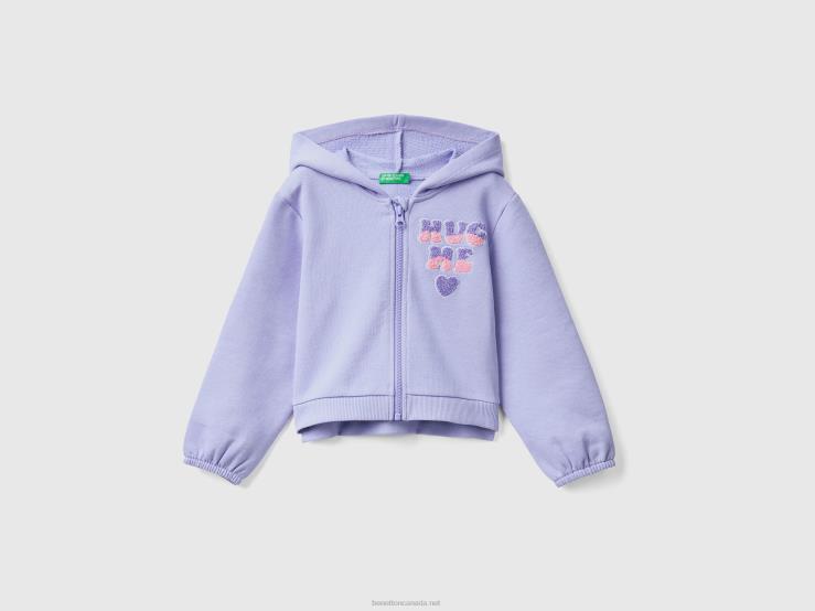 Cropped Hoodie With Embroidery B4BF2909 Benetton Kids Periwinkle