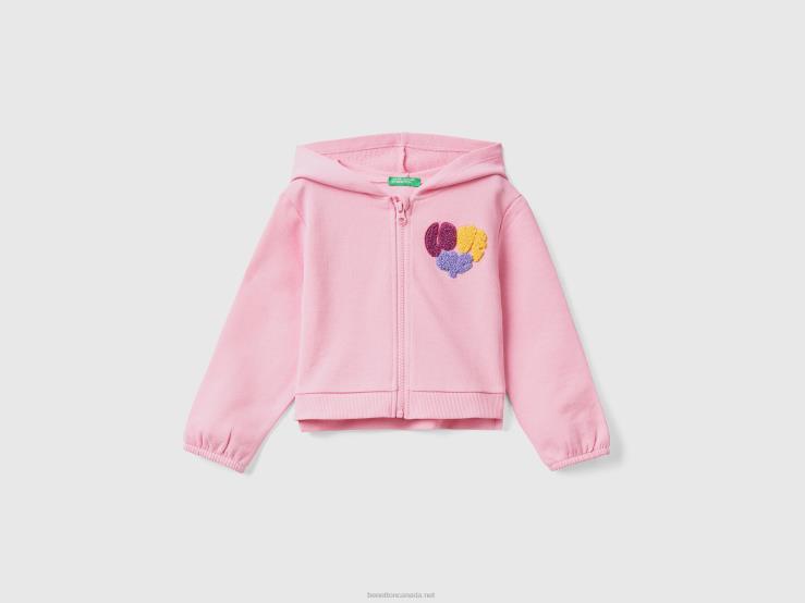 Cropped Hoodie With Embroidery B4BF2916 Benetton Kids Pink