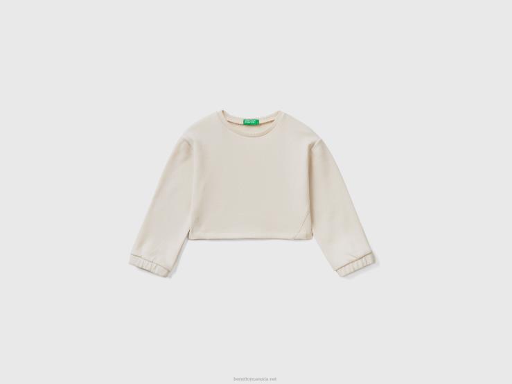 Cropped Sweatshirt In Recycled Fabric B4BF2913 Benetton Kids Creamy White