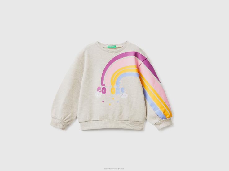 Pullover Sweatshirt With Rainbow Print B4BF5622 Benetton Kids Light Gray