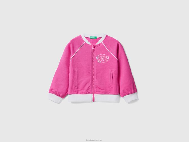 Sweatshirt In Stretch Cotton With Zip B4BF5640 Benetton Kids Fuchsia