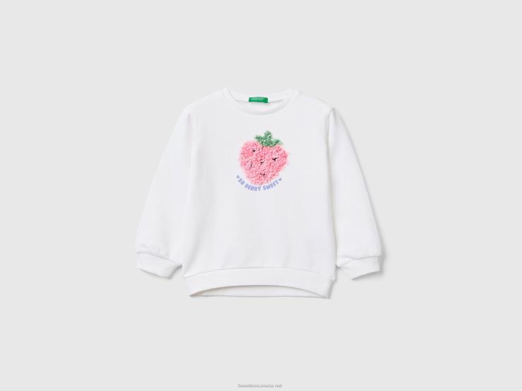 Sweatshirt With Petal Look Applique B4BF5618 Benetton Kids White
