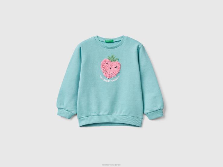 Sweatshirt With Petal Look Applique B4BF5628 Benetton Kids Aqua
