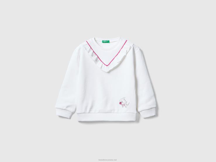Sweatshirt With Ruffles And Print B4BF5617 Benetton Kids White