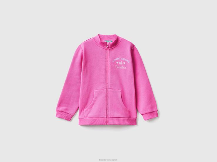 Sweatshirt With Zip In Organic Cotton B4BF2919 Benetton Kids Fuchsia
