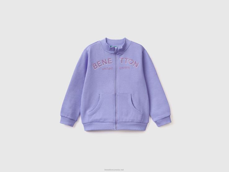 Sweatshirt With Zip In Organic Cotton B4BF2928 Benetton Kids Periwinkle