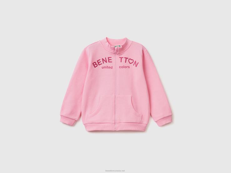 Sweatshirt With Zip In Organic Cotton B4BF2931 Benetton Kids Pink