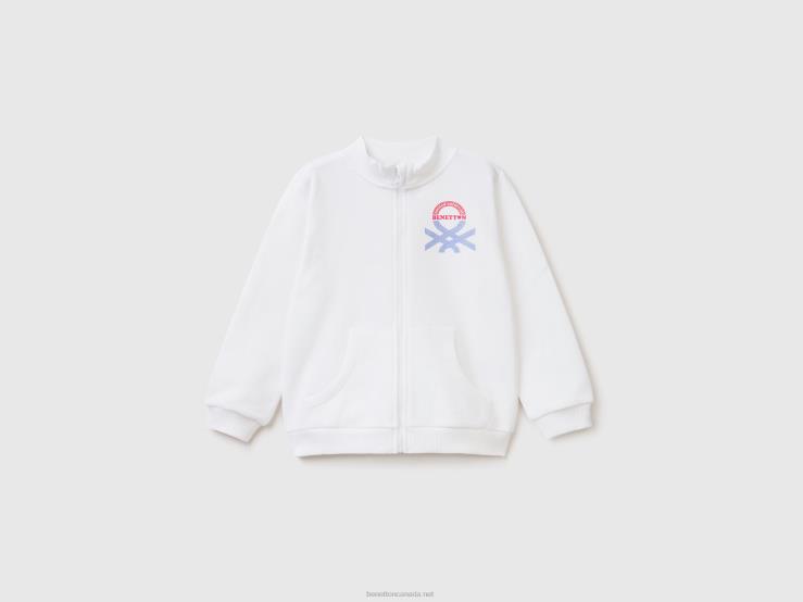 Sweatshirt With Zip In Organic Cotton B4BF2935 Benetton Kids White