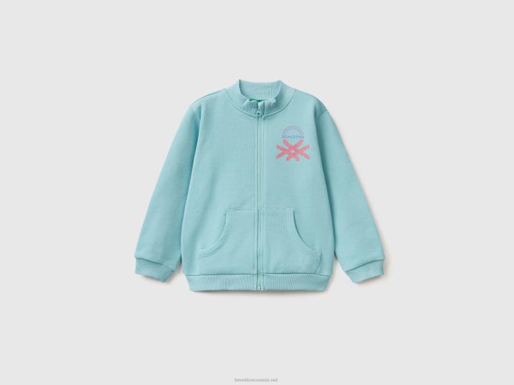 Sweatshirt With Zip In Organic Cotton B4BF5635 Benetton Kids Aqua