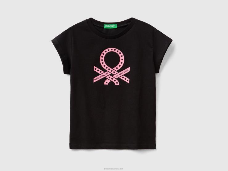 100% Cotton T-Shirt With Logo B4BF2841 Benetton Kids Black