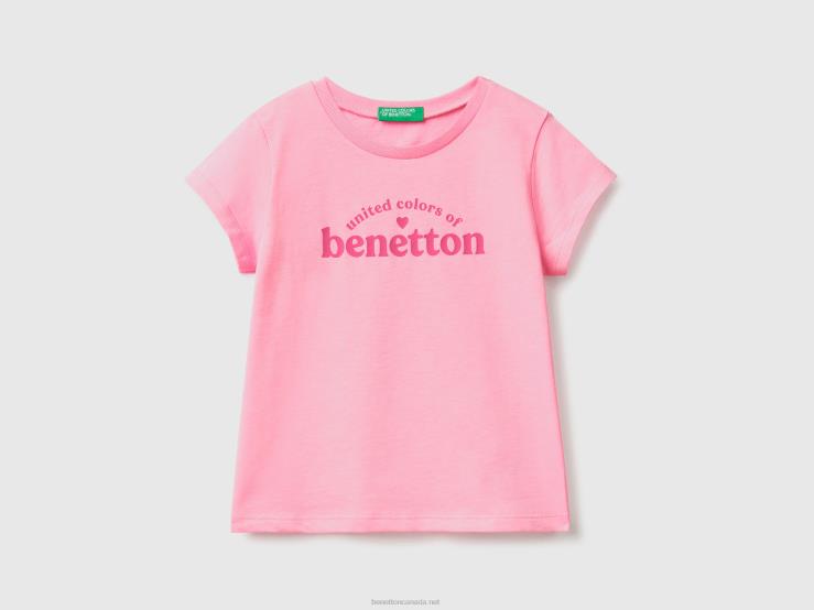 100% Cotton T-Shirt With Logo B4BF2888 Benetton Kids Pink