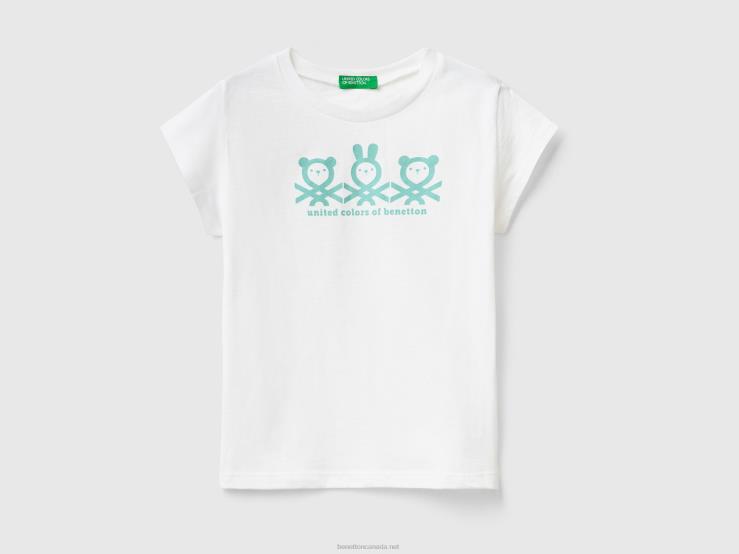 100% Cotton T-Shirt With Logo B4BF2893 Benetton Kids White