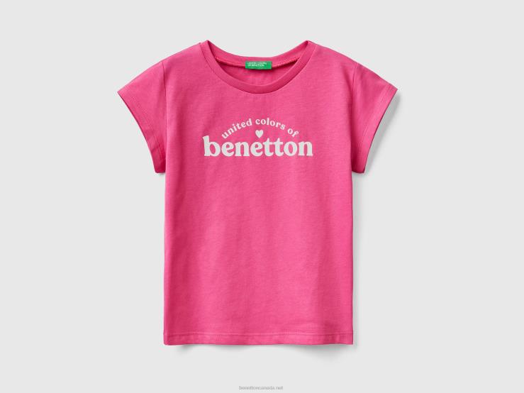 100% Cotton T-Shirt With Logo B4BF5549 Benetton Kids Fuchsia