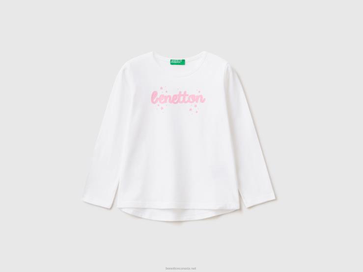 100% Cotton T-Shirt With Logo B4BF5567 Benetton Kids White