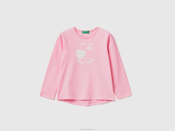 100% Cotton T-Shirt With Print B4BF5552 Benetton Kids Pink