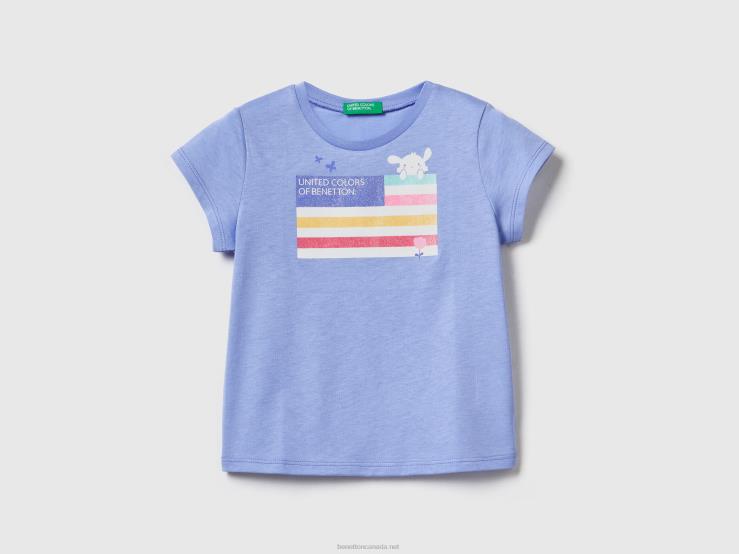 Organic Cotton T-Shirt With Print B4BF2842 Benetton Kids Periwinkle
