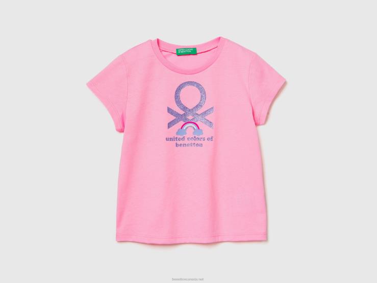 Organic Cotton T-Shirt With Print B4BF2843 Benetton Kids Pink