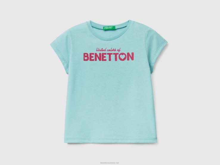 Organic Cotton T-Shirt With Print B4BF5548 Benetton Kids Aqua