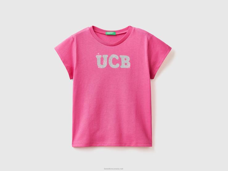 Organic Cotton T-Shirt With Print B4BF5550 Benetton Kids Fuchsia