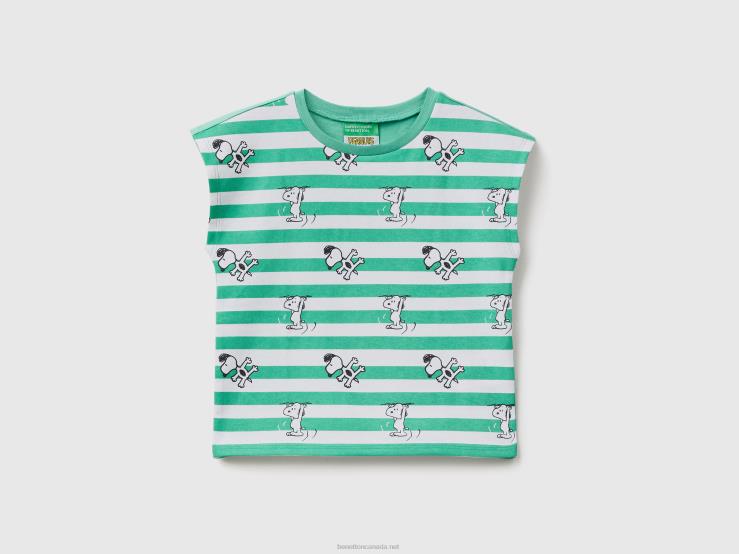 Striped Snoopy T-Shirt B4BF2886 Benetton Kids Green