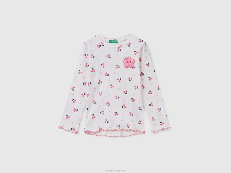 T-Shirt With Cherry Print B4BF2848 Benetton Kids White