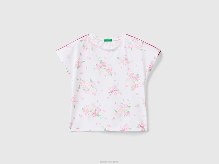 T-Shirt With Floral Print B4BF5594 Benetton Kids White