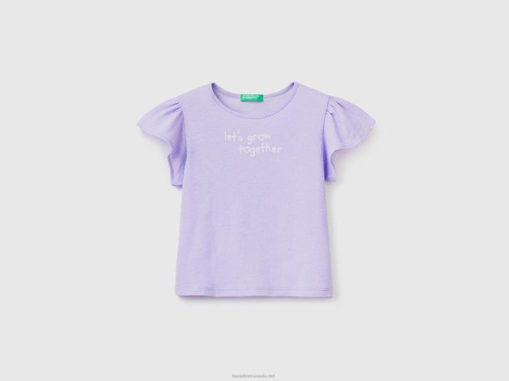 T-Shirt With Linen Blend Print B4BF2856 Benetton Kids Lilac