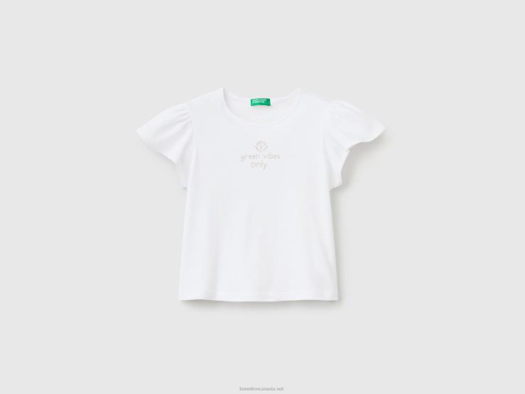 T-Shirt With Linen Blend Print B4BF2877 Benetton Kids White