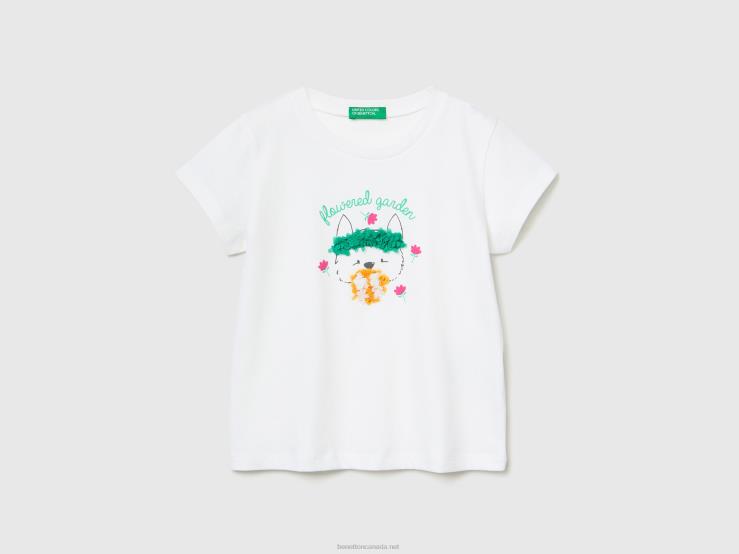T-Shirt With Petal Look Applique B4BF5586 Benetton Kids White