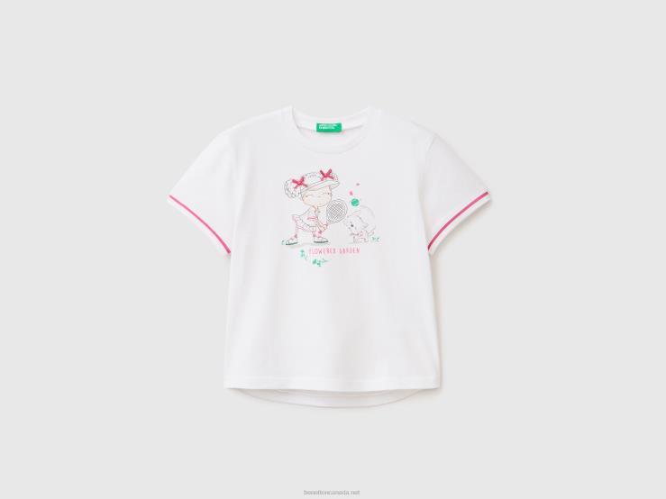 T-Shirt With Print And Patch B4BF2875 Benetton Kids White