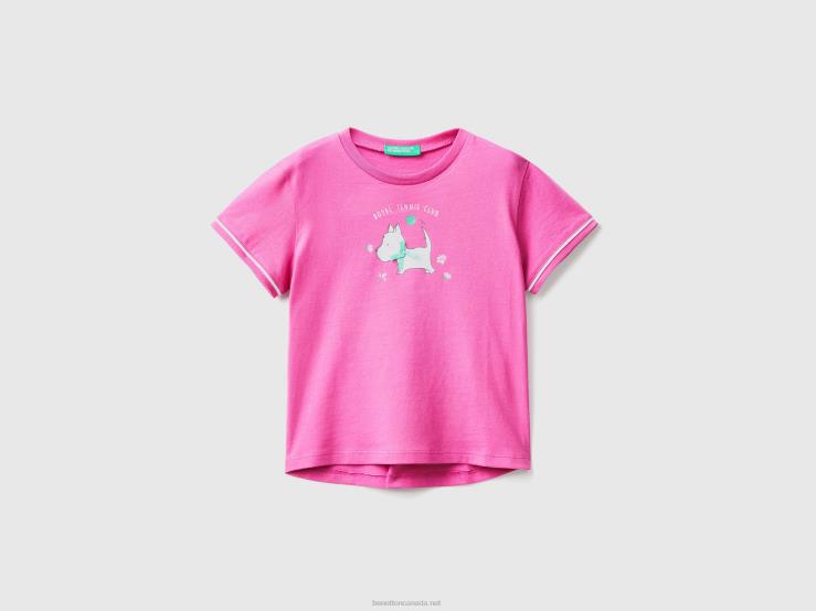 T-Shirt With Print And Patch B4BF5573 Benetton Kids Fuchsia