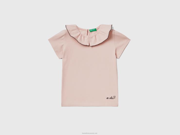 T-Shirt With Ruffle Collar B4BF2863 Benetton Kids Soft Pink