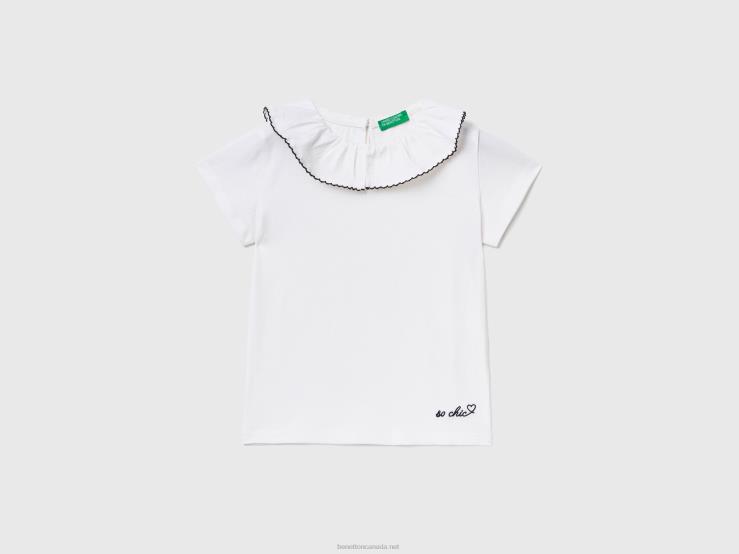 T-Shirt With Ruffle Collar B4BF2894 Benetton Kids White